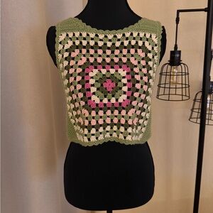 Altar’d State Cottagecore Crochet Granny Square Tank Top Size Small